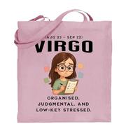 Printshirts Virgo Zodiac Tote Bag - Reusable Cotton Astrology Tote Bag with Organised Cartoon Design, Ideal for Virgo Star Sign Birthdays, Gifts, Shopping & Daily Tasks (Light Pink)