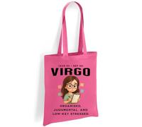 Printshirts Virgo Zodiac Tote Bag - Reusable Cotton Astrology Tote Bag with Organised Cartoon Design, Ideal for Virgo Star Sign Birthdays, Gifts, Shopping & Daily Tasks (Pink)