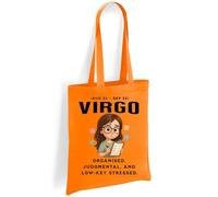 Printshirts Virgo Zodiac Tote Bag - Reusable Cotton Astrology Tote Bag with Organised Cartoon Design, Ideal for Virgo Star Sign Birthdays, Gifts, Shopping & Daily Tasks (Orange)