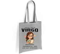 Printshirts Virgo Zodiac Tote Bag - Reusable Cotton Astrology Tote Bag with Organised Cartoon Design, Ideal for Virgo Star Sign Birthdays, Gifts, Shopping & Daily Tasks (Silver)