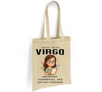 Printshirts Virgo Zodiac Tote Bag - Reusable Cotton Astrology Tote Bag with Organised Cartoon Design, Ideal for Virgo Star Sign Birthdays, Gifts, Shopping & Daily Tasks (Natural)