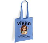 Printshirts Virgo Zodiac Tote Bag - Reusable Cotton Astrology Tote Bag with Organised Cartoon Design, Ideal for Virgo Star Sign Birthdays, Gifts, Shopping & Daily Tasks (Blue)