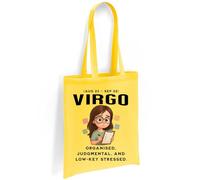 Printshirts Virgo Zodiac Tote Bag - Reusable Cotton Astrology Tote Bag with Organised Cartoon Design, Ideal for Virgo Star Sign Birthdays, Gifts, Shopping & Daily Tasks (Yellow)