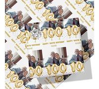Printster 100th Milestone Birthday Balloons Personalised Wrapping Paper - Add Any Name and Photo-100-A2 Sheet - 420mm x 594mm