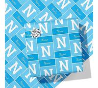 Printster Block Colour Name and Initial Personalised Wrapping Paper - 7 Colour Options-Blue-5m Roll - 594mm x 5000mm