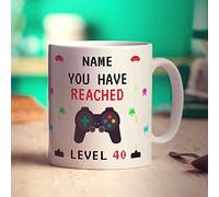 Printster Gamer 40th Birthday Mug - Level 40 Reached - Add Any Name - 40th Birthday Gift - 11oz Ceramic Cup