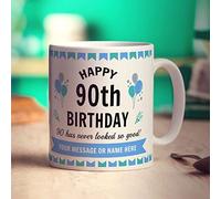 Printster Happy 90th Birthday Personalised Mug - 90 Has Never Looked So Good - Age 90 - Personalise with Your Name or Caption - 11oz Ceramic Cup