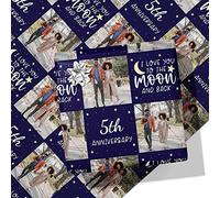 Printster I Love You to the Moon and Back Anniversary Personalised Wrapping Paper - Add Any Year & Photo -2m Roll - 594mm x 2000mm