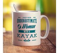Printster Never Underestimate, A Woman with a Kayak Mug - 11oz Ceramic Cup