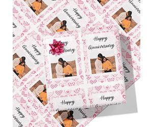 Printster Patterned Heart Anniversary Personalised Wrapping Paper - Add Any Photo-2m Roll - 594mm x 2000mm