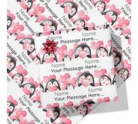 Printster Penguin Love Personalised Wrapping Paper - Add Any Name & Message-1.5m Roll - 594mm x 1500mm