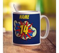 Printster Personalised Comic Book Style Mug - 14 Years Old - Add Any Name - 14th Birthday Gift - 11oz Ceramic Cup