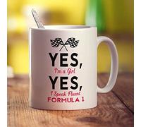 Printster Yes, I'm a Girl Yes, I Speak Fluent Formula One / F1 Mug - Funny F1 Gift for Her - 11oz Novelty Cup -