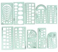 Printtoo 10 Pcs Geometry Drafting Template Set with Rulers, 2 mm Acrylic Multi Shape Stencils for Circles Ellipses Arcs Rectangles Polygons Technical Drawing Engineering Architecture School Office