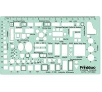 Printtoo 2mm Thick Architectural Furniture Template Stencil, 18 x 10.2 cm, Reusable Transparent Green Acrylic Drafting Tool for Floor Plan, Interior Layout, Home Furnishing & Bath Design