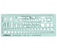 Printtoo 2mm Thick Furniture Layout Drafting Template for Interior Design and House Plan Drawing, Scale 1:200 Architect Stencil with Ruler for Beds Sofas Doors Dining Sets Kitchen Bath Planning.