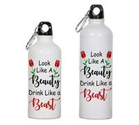Printtoo Aluminum Sport Water Bottle Look Like A Beauty Drink Like A Beast Print Travel Bottle With Carabiner Clip 650ml/21.9oz