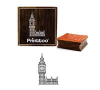 Printtoo Brown Wooden Rubber Craft Textile Square Stamp Big Ben Pattern Stamps-2 x 2 Inches
