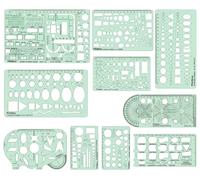 Printtoo Interior Design Drafting Stencil Kit for House Plans Kitchen Bath Furniture Layouts, 10 Piece Acrylic Architect Template Set with Flowchart Shapes Rulers for Office School Technical Drawing