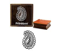 Printtoo Paisley & Leaf Pattern Craft Textile Print Square Wooden Rubber Stamp-2 x 2 Inches