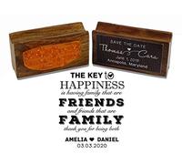 Printtoo Personalized Opner Favor Wood Mounted Round Rubber Stamp The Key to Happiness Friends Family Custom Stamper-1.77 Inches Diamater