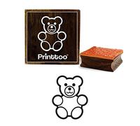 Printtoo Teddy Bear Design Square Craft Textile Brown Wooden Rubber Stamps-2 x 2 Inches