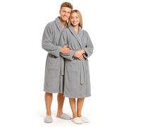 PrintWink Dressing Gown for Women & Men | Luxury Cotton Towelling Bathrobe with Belt & Pocket | Lightweight Soft Fluffy Robe Ideal for Spa, Hotel or Home | Romantic Gift Idea for Couples| Grey S/M