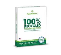 Printworks 100 Percent Recycled Multipurpose Paper, 20 Pound, 92 Bright, 8.5 x 11 Inches, 400 Sheets (00018), White