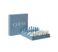 Printworks Classic Chess Set, Dusty Blue - Wooden Pieces & 9.8 in Square Acrylic Board - Modern Decorative Table Game