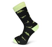 PRINZ black dinosaur T-Rex men’s socks by Frederick Thomas London with fun, funky, colourful Christmas design, modern style ideal Secret Santa gift - Sizes 7-10