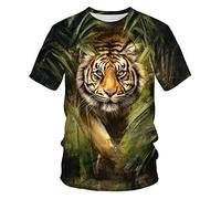 PRIOKNIKO T Shirts Men Lion Tiger 3D Digital Printing Crew Neck Short Sleeve