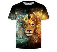 PRIOKNIKO T Shirts Men Lion Tiger 3D Digital Printing Crew Neck Short Sleeve