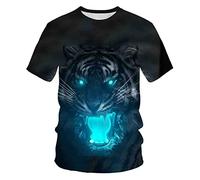 PRIOKNIKO T Shirts Men Lion Tiger 3D Digital Printing Crew Neck Short Sleeve