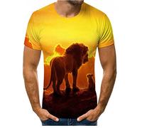 PRIOKNIKO T Shirts Men Lion Tiger 3D Digital Printing Crew Neck Short Sleeve
