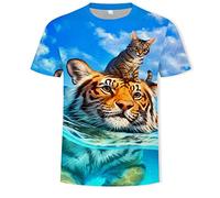 PRIOKNIKO T Shirts Men Lion Tiger 3D Digital Printing Crew Neck Short Sleeve