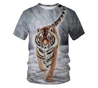PRIOKNIKO White T Shirt Lion Tiger 3D Digital Printing Crew Neck Short Sleeve,Dd-30,6XL