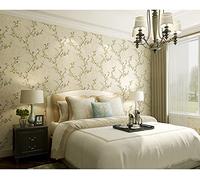 Prior.choice 10X0.53M American Country Flowers 6 Colors Flock Embossed Textured Non-Woven Wallpaper Roll for Bedroom Livingroom 1.73' W x 32.8' L=5.3㎡ (57sq.ft) (A Flower Beige)