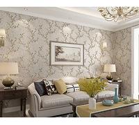 Prior.choice American Country Flowers 10X0.53M Flock Embossed Textured Non-Woven Wallpaper Roll for Bedroom Livingroom 1.73' W x 32.8' L=5.3㎡ (57sq.ft) Light Grey Flower