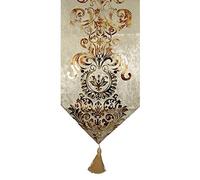Prior.choice ELEGANT LUXURY SHINY BEIGE VELVET DAMASK DECO TASSELS WEDDING PARTY HOTEL RESTAURANT BED TABLE RUNNER CLOTH (13inch x 82inch)