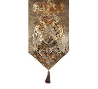 Prior.choice ELEGANT SHINY BRONZE VELVET DAMASK DECO TASSELS WEDDING PARTY HOTEL RESTAURANT BED TABLE RUNNER CLOTH (13inch x 82inch)