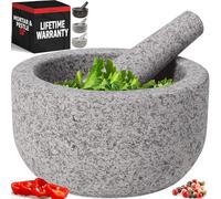 Priority Chef Heavy Duty Large 4 Cup Mortar and Pestle Set, 100% Natural Granite, 7 Inch Diameter Bowl, 7.2 Inch Pestle, Non-Slip Base, Stone Grinder for Guacamole Salsa Pesto Herbs Spices, Grey