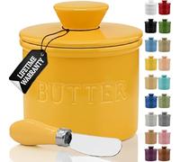 Priority Chef Large Butter Crock with Lid with Water Line, Ceramic French Butter Dish to Leave On Counter, Yellow