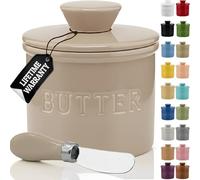 Priority Chef Large Butter Crock with Lid with Water Line, Ceramic French Butter Dish to Leave On Counter, Latte