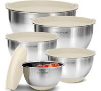 Priority Chef Premium Mixing Bowls With Airtight Lids Set, Thicker Stainless Steel Mixing Bowl Set, Large Prep Metal Bowls with Lids, Nesting Bowls for Kitchen, 1.5/2/3/4/5 Qrt, Khaki