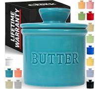 PriorityChef Butter Crock with Lid, On Demand Spreadable Butter, French Butter Keeper to Leave On Counter with Water Line, Ceramic French Butter Dish, Turquoise