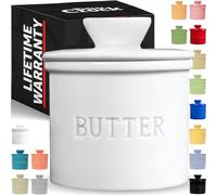 PriorityChef Butter Crock with Lid, On Demand Spreadable Butter, French Butter Keeper to Leave On Counter with Water Line, Ceramic French Butter Dish, White