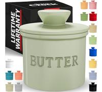 PriorityChef Butter Crock with Lid, On Demand Spreadable Butter, French Butter Keeper to Leave On Counter with Water Line, Ceramic French Butter Dish, Sage