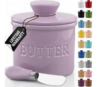 PriorityChef Butter Crock with Lid with Water Line, Ceramic French Butter Dish to Leave On Counter, Lilac