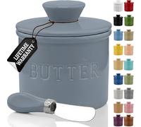 PriorityChef Butter Crock with Lid with Water Line, Ceramic French Butter Dish to Leave On Counter, Light Grey