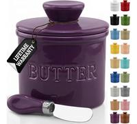 PriorityChef Butter Crock with Lid with Water Line,Ceramic French Butter Dish to Leave On Counter, Purple